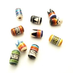 Wholesale Peruvian hand painted pattern design beads for jewelry, Hand painted tube shaped ceramic beads