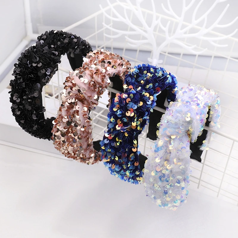 Wholesale Shiny Sequins Headband Fashion Korean High-end Boutique Hair Accessories Sweet Headbands for Women Hair Decoration