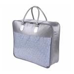 Wholesale silk quilt packaging home textile down quilt storage zipper bag with long handle