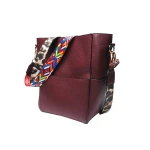 Wholesale Women Burgundy Faux Leather Trunk Leopard Tote Set Snap Closure Vintage Long Guitar Strap Crossbody Totes