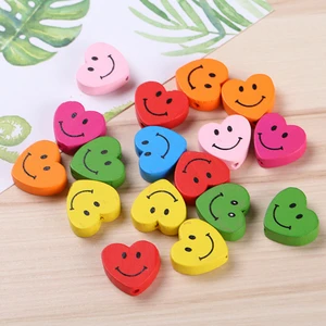 Wholesale wooden Heart Beads with smile face For diy project