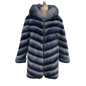 Winter women high quality real fur warm coat rex rabbit fur coat fox fur hood trim nylon fabric reversible hood coat