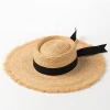 Women Men Straw Visor Sun Hat Girls Beach Hat With Black Ribbon