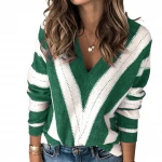 Women Sweater 2020 Plus Size Long Sleeve V Neck Striped knitted sweaters Loose Pullover Jumper Tops