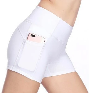 Womens Compression Slimming Soft Skin Tight Yoga Shorts with Phone Pockets