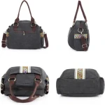 Womens Vintage Bohemian Canvas Handbag Heavy-Duty Crossbody Tote Top Handle Three Straps Fashionable Lady Shoulder Bag