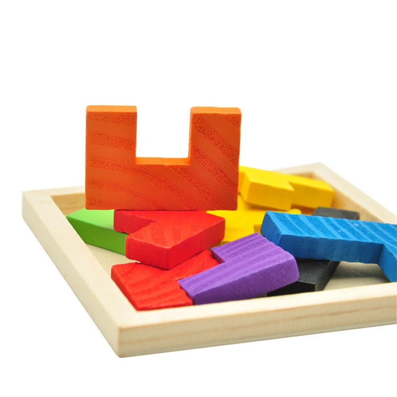 Wooden Tetris Game Educational Jigsaw Puzzle Toys Wood Tangram Brain-Teaser Puzzle Preschool Children Kids Toy