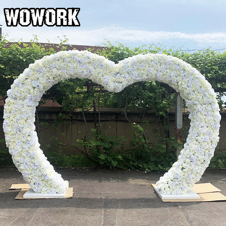 WOWORK 2.4m metal heart shape luminous led lighting elegant wedding arch for events backdrop decoration