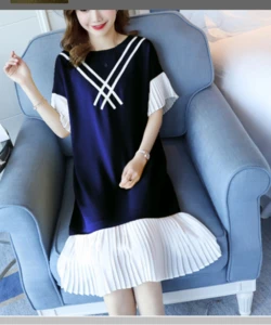 YFZ21  2019 New Maternity dress Sweet Contrast color Korean Cotton spring and Summer short-sleeved Loose dress