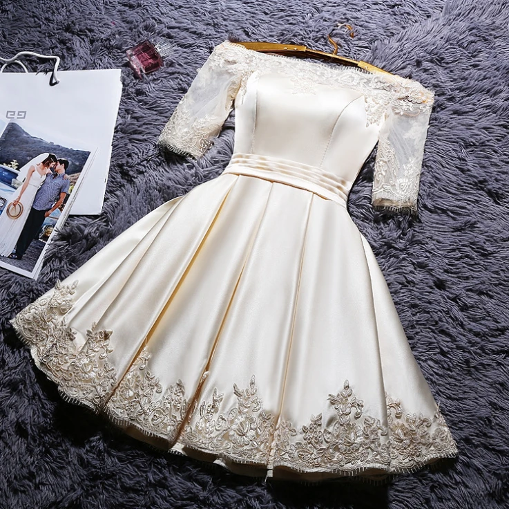 YK0006A Bridesmaid short dress fashion Lace bridal dress off-shoulder wedding dresses