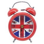 YWAJ016 RDT High Quality Fashion Metal Twin Bell Desktop Clock England National Flag Screen Kids Mechanism Table Alarm Clock