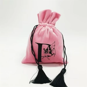 Factory price pink color velvet drawstring pouch bag with custom logo