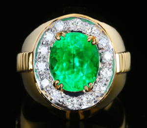 18K Yellow Gold Natural Green Emerald Round Cut Diamond Rings Men Jewellery Wedding Rings Men