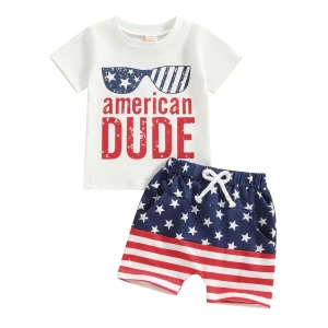 Independence Day Element Pattern Baby T-Shirt Bamboo Cotton Custom Manufacturer Price Baby Clothing