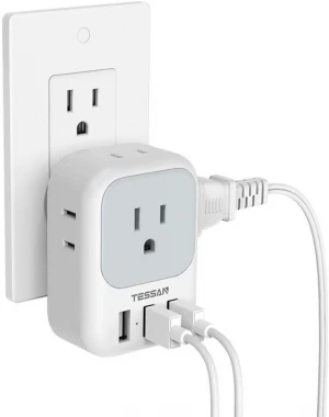 Multi Plug Outlet Extender with USB, TESSAN TS-161 Electrical 4 Outlet with 3 USB Wall Charger, Multiple Power Outlet
