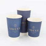 Disposable Wholesale Lovely Blue Printed Waterproof Hot Drink Double Wall Paper Coffee Cups