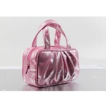 Korean-Style Large-Capacity Portable Pleated Cosmetic Storage Handbag Women's Travel Organizer Tote Bag Made of PU Mate