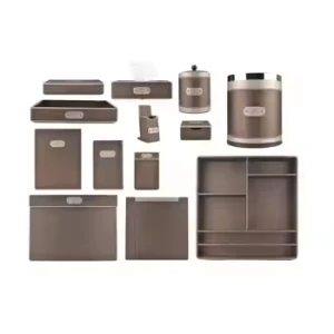 OEM Custom Logo Hotel Leather Guest Room Accessories Tray Trash Can Note holder for 5-Star Luxury Hotel Guest Room Kit