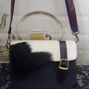 fur leather bag for women -cow hide, adjustable sling type