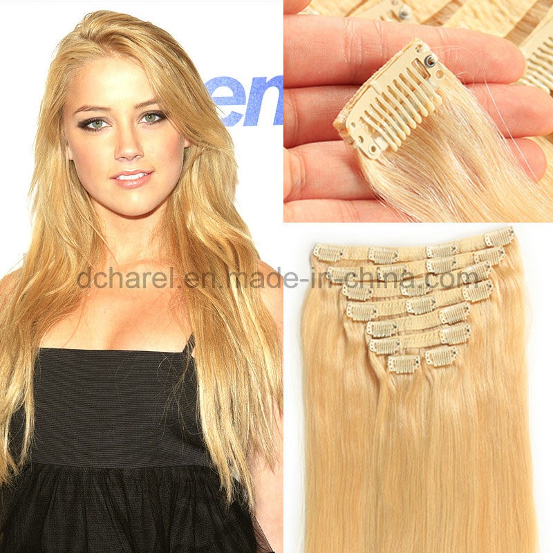 100% European Hair Lightest Blond White Clip in Hair Extension for White Women