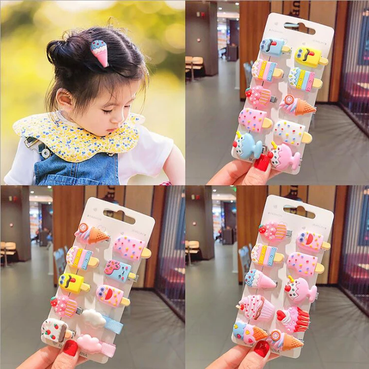 10PCS/Set New Girls Cute Colorful Cartoon mini fruit flower Plastic Hairpins Sweet Hair Clips set for Kids Barrettes