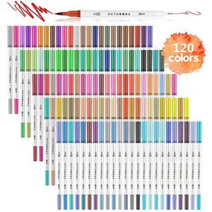 120 Colors Dual Tip Brush Pens with Brush Highlighter and Fine Tip Markers Art for Adults Kids for Coloring Books Bullet