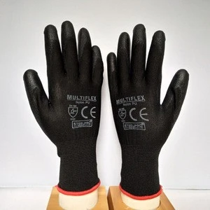 13G black Nylon knitted gloves mittens with black PU coated wholesale work gloves