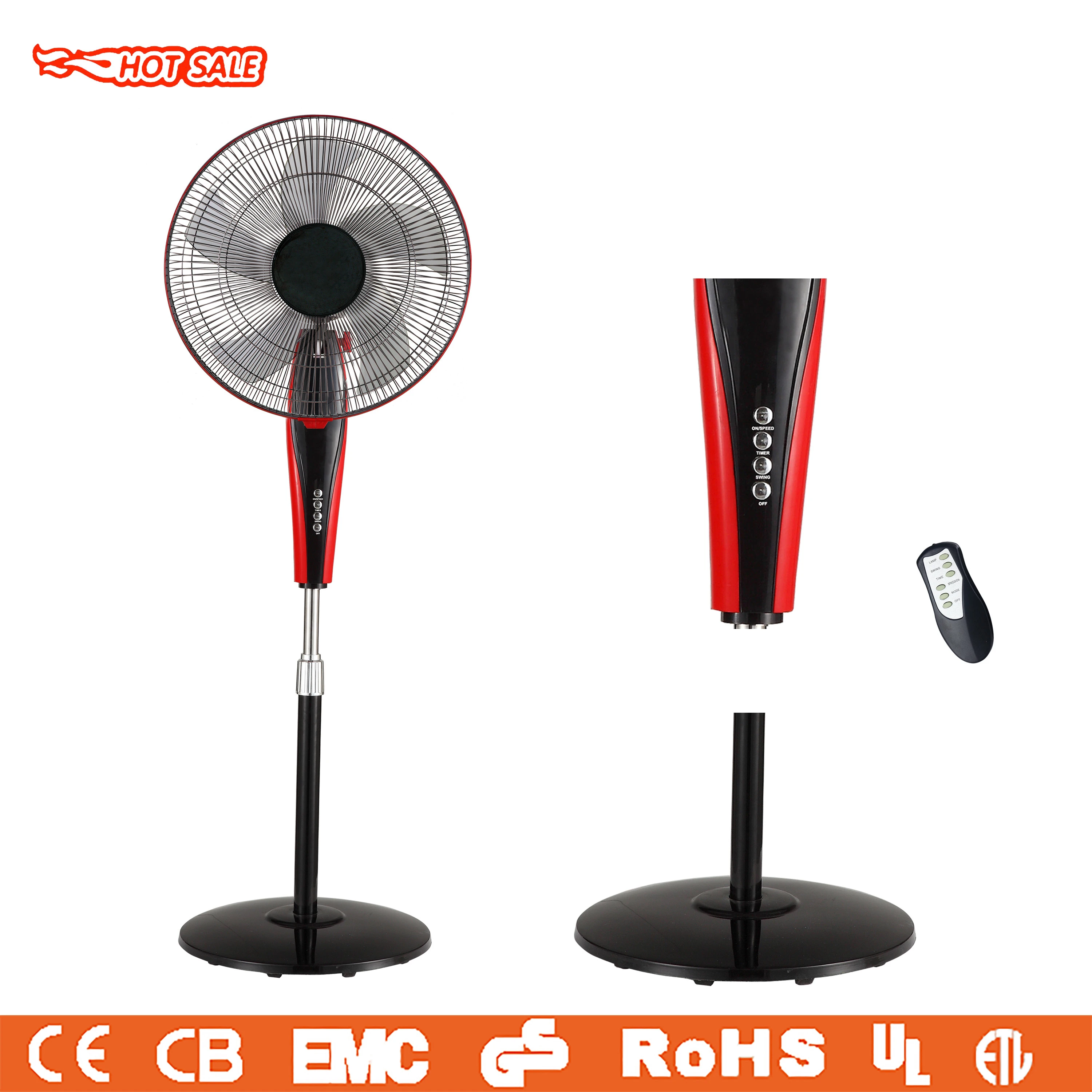 16 inch  electric round base black and red color stand fan new hot sell standing fans with remote