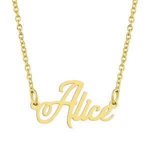 18K Gold Plated Stainless Steel Custom Personalized Name Necklace with 18 inch Link Chain with 2 inch Extender