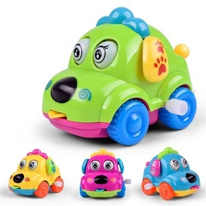 2018 Baby Favorite Gift Cartoon Animal Dog Wind Up Toys Running Car Clockwork Classic Toy