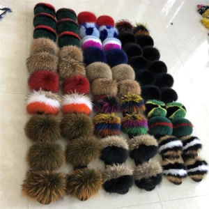 2020 hot sell fox fur sandals mink fur slippers custom logo