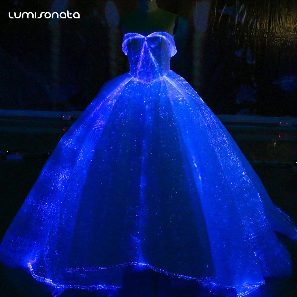 2020 New Arrival Wedding Bridal Gown Glow in the Dark Light up Luminous Glowing LED Fiber Optic Wedding Dress