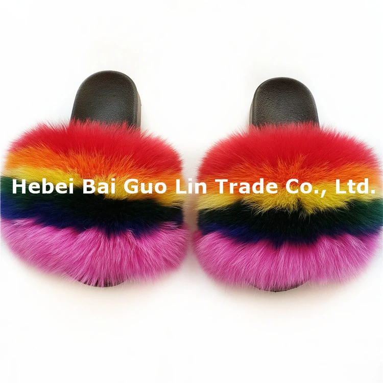 2021 Good Price Designer Large Raccoon/Fox/sheep fur Slippers Slides Design Natural Women Big Fur Slides