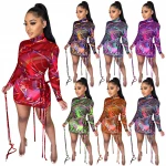 2021new fashion  mesh print bandage dresses women translucence women clothing bodycon dress