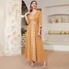 2024 New Party Banquet Muslim Khaki Embroidered Lace Elegant Retro Womens Dress for Muslims