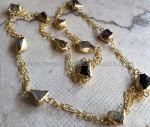 22 carat gold polish Rough Stone Long Chain Endless Necklace With Thin Chain