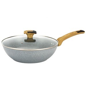 28cm Forged aluminum non-stick wok chino stone marble coating with wooden handle