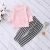 Import 2pcs Autumn Girls Clothes Long Sleeve Pink Kids Bowtie Sweatshirt Top + Striped Pants Baby Clothing Sets for 3-7 Years Girls from China