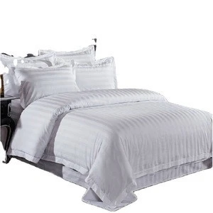 300tc 100% Cotton Plain White Luxury  Jacquard Design 5 Star Stripe Washable Quilt Cover Bed Linen Hotel Bedding Set