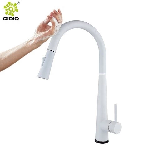 304 Stainless Steel white color Mixer Automatic Pull down touch Sensor kitchen sink Taps faucet