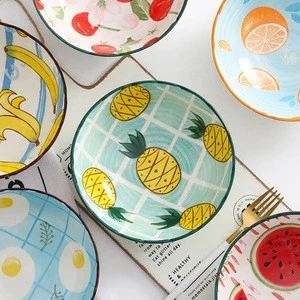 32 OZ Double Handle Ingot Shaped Ceramic Bowl Anti-scalding Creative Cute Cartoon Pattern Stylish for Fruit Fried egg Snacks