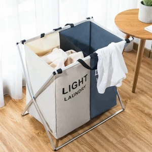 3/2 Sections Laundry Hamper Basket with Aluminum Frame Durable Dirty Clothes Bag for Bathroom Bedroom Home