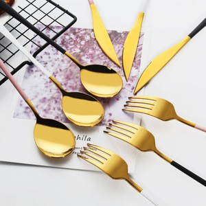 3pcs 18/10 gold plated table spoon fork knife  korean flatware set