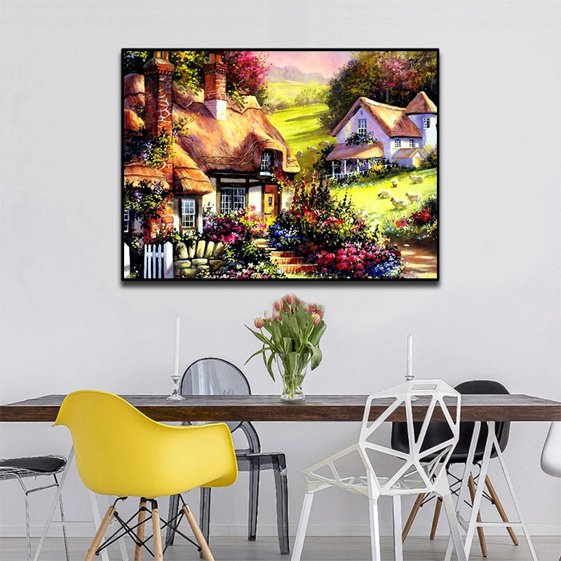 40 x 50cm DIY Painting Beautiful Landscape Town House Paint By Number Kits Handmade Oil Painting On Canvas