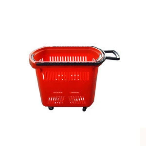 45L New Design Rolling Plastic Supermarket 4 Wheels Shopping Basket