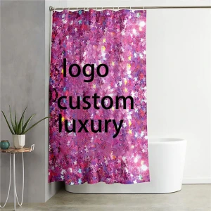 4pcs brand name bathroom shower curtain customized logo shower curtain with 12 plastic shower curtain rings for bathroom