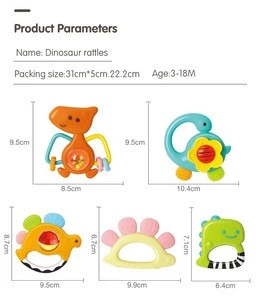 5 Dinosaur Baby Rattles, Teether, Shaker, Grab and Spin Rattle, Musical Toy Set, Early Educational Toys Unique Gifts for 3, 6, 9