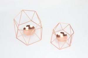 551-7B 2019 new product wrought iron hexagon metal wire rose gold candle holder