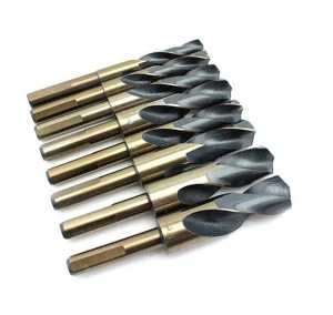 8pc Reduced Shank Large Size 9/16&quot; to 1 HSS Cobalt Silver &amp; Deming Drill Bits Set with Storage Case