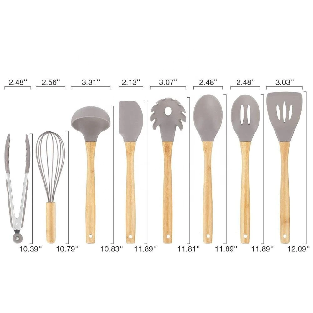 8PCS Cooking Utensils Set with Natural Bamboo Wood Handle for Nonstick Cookware,Best Kitchen Tools, Silicone Kitchen Utensils